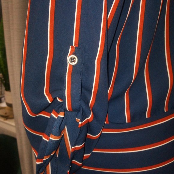 Maurice’s Pinstriped Tie Waist Blouse Sz Large Red White & Blue - Picture 6 of 15